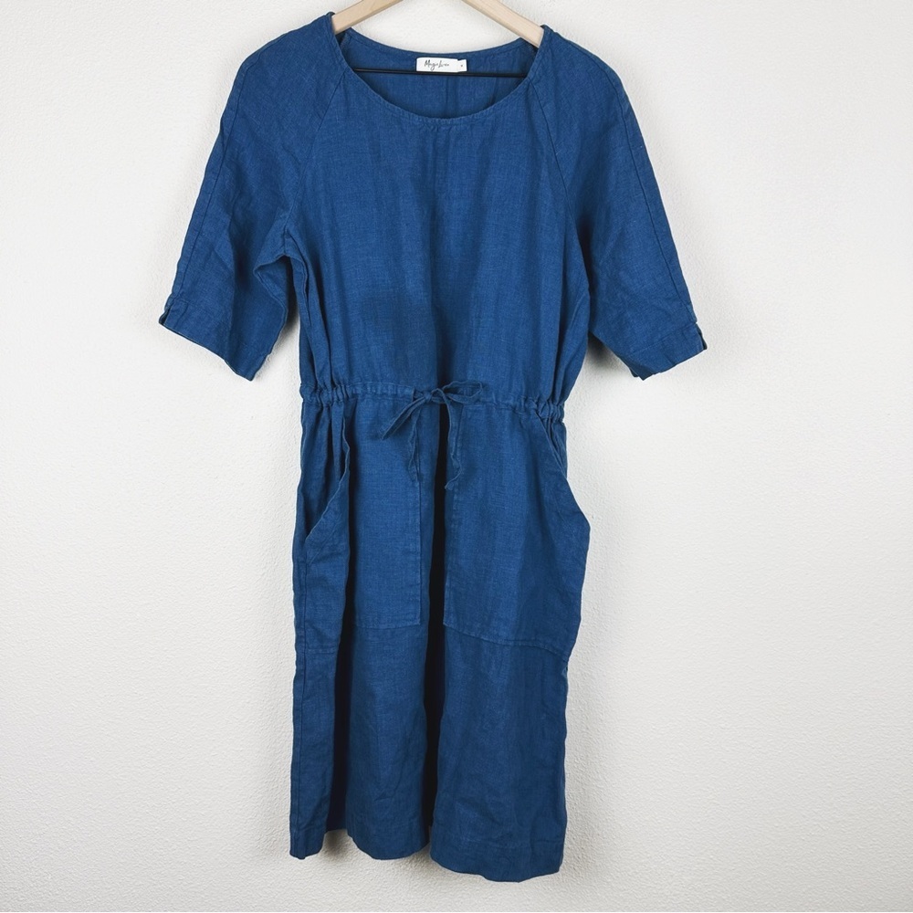 Indigo Magic Linen Drawstring Midi Dress
